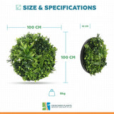 Slimline Flowering White Artificial Green Wall Disc UV Resistant 100cm (Black Frame)