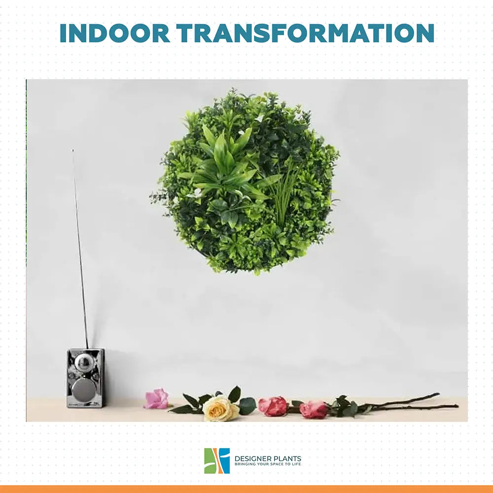 Slimline Flowering White Artificial Green Wall Disc UV Resistant 75cm (Black Frame)