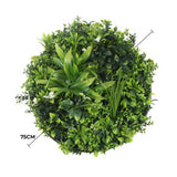 Slimline Flowering White Artificial Green Wall Disc UV Resistant 75cm (Black Frame)