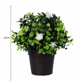Small Potted Artificial Flowering Boxwood Plant UV Resistant 20cm