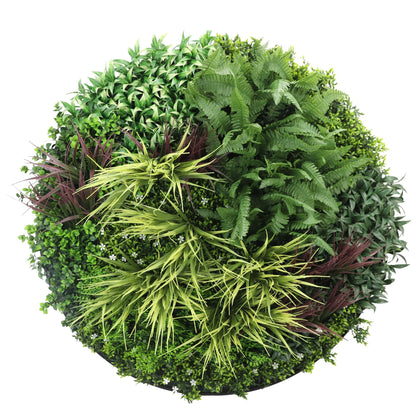 Slimline Artificial Green Wall Disc Art 100cm Grassy Fern UV Resistant (Black) - Designer Plants