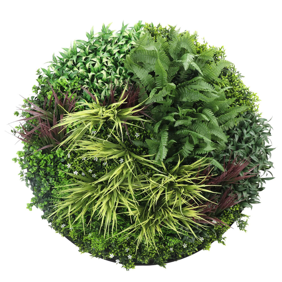 Slimline Artificial Green Wall Disc Art 100cm Grassy Fern UV Resistant (Black) - Designer Plants