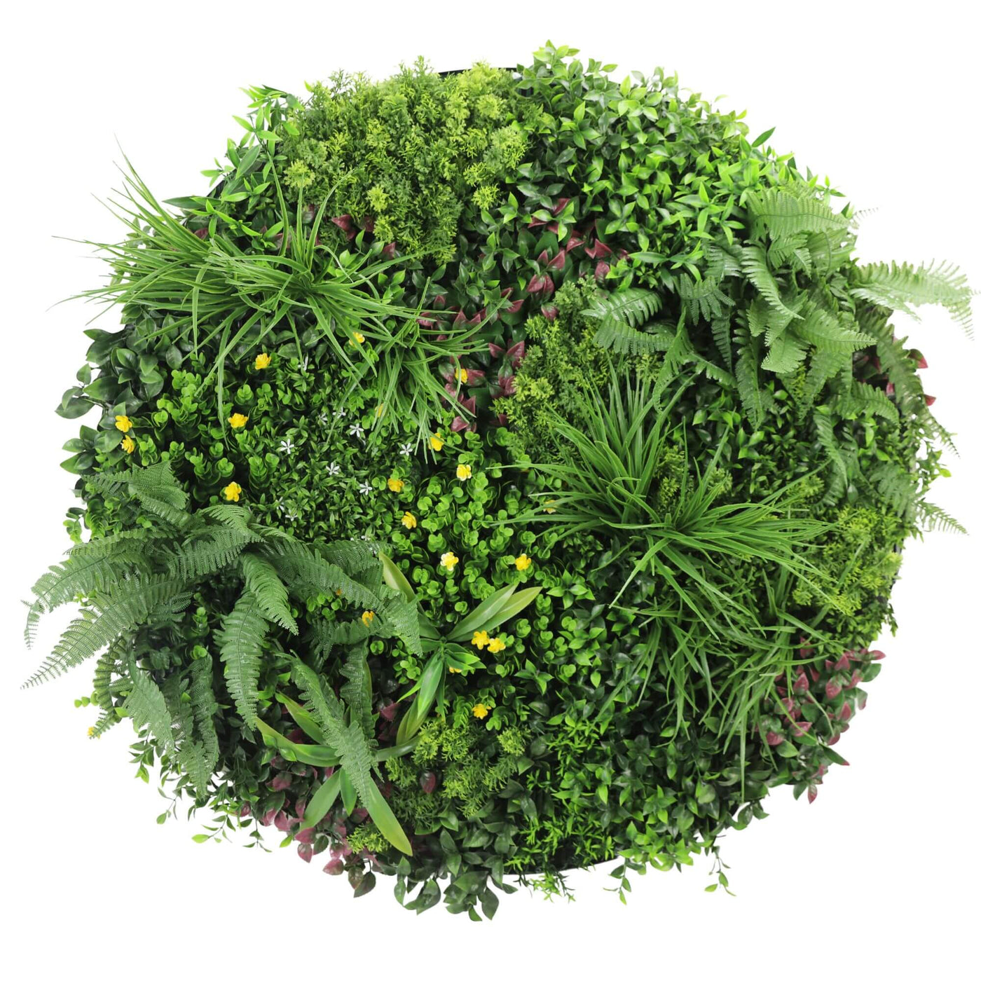 Slimline Artificial Green Wall Disc Art 100cm Country Fern UV Resistant (White)
