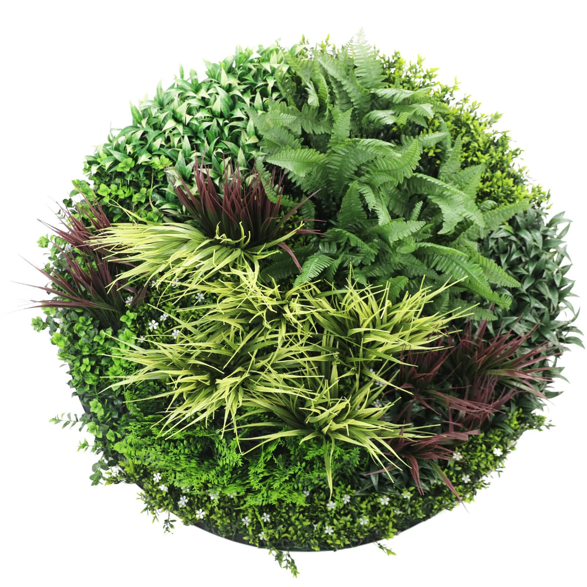 Slimline Artificial Green Wall Disc Art 100cm Grassy Fern UV Resistant (White) - Designer Plants
