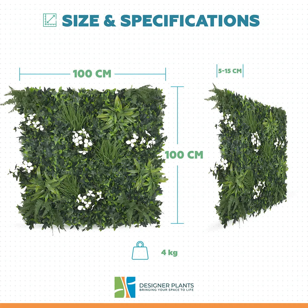 Luxury Snowy White Vertical Garden / Green Wall UV Resistant 100cm x 100cm