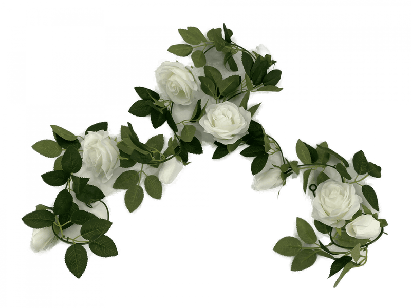 Flowering White Artificial Rose Garland 190cm