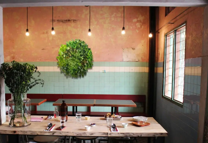 Cafe restaurant green wall circle installation