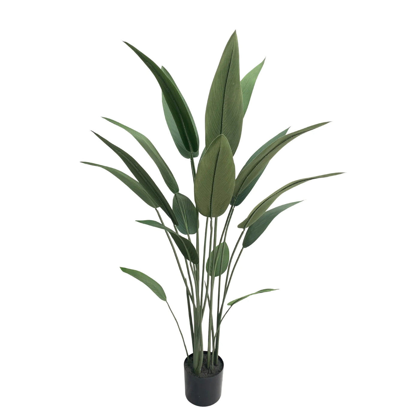 Artificial potted plant with green leaves on a white background