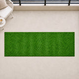 One 3m by 1m artificial grass roll laid flat on a covered balcony; chair and table are styling props.
