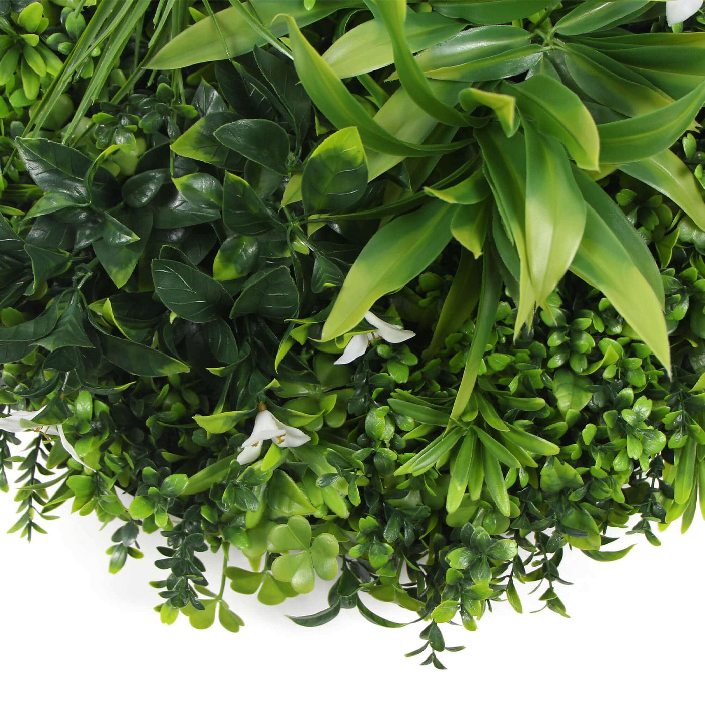 Slimline Flowering White Artificial Green Wall Disc UV Resistant 50cm (Black Frame)