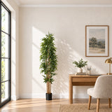 180cm artificial bamboo with natural canes beside a timber desk in a bright home office.