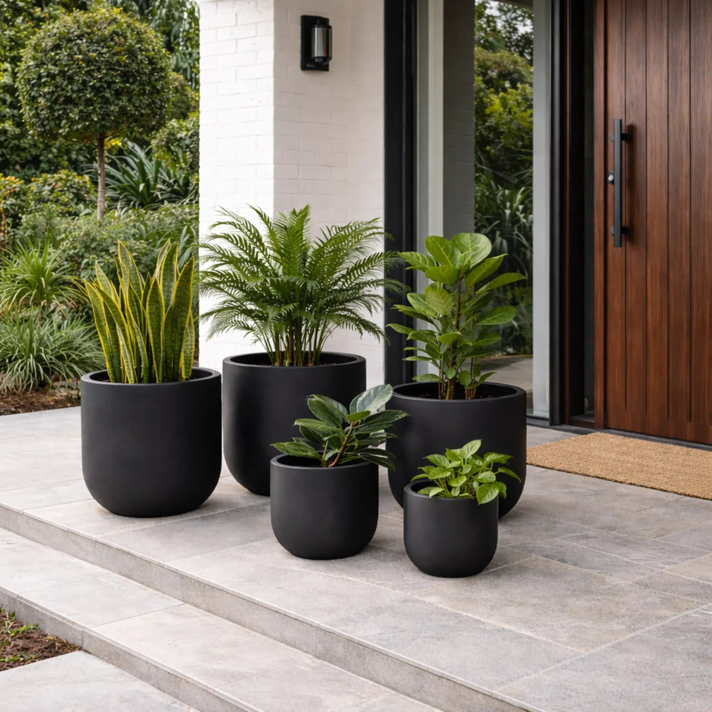 Luxury Egg-Shaped Ovate Planter Set of 5 | Premium Pot Range - Matt Black