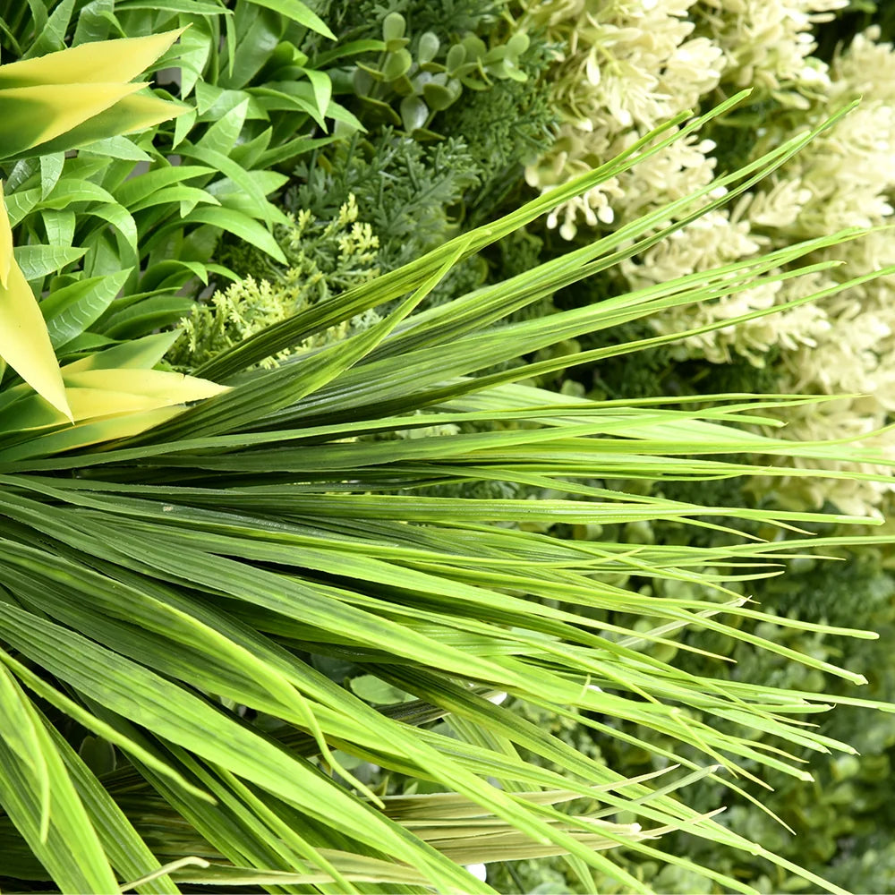 Botanical Harmony artificial green wall panel 1m x 1m, foliage detail 2