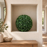 28cm artificial boxwood ball in a square plaster wall niche.
