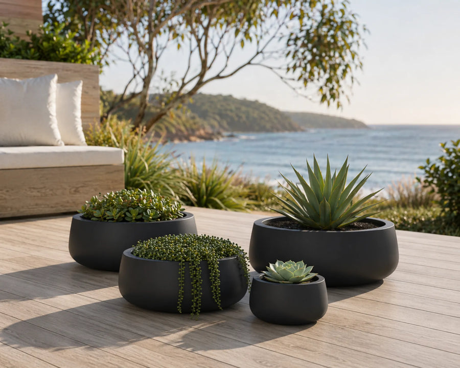 Luxury Soft Tapered Bowl Planter Set of 4 | Premium Pot Range | Matt Black - Designer Plants
