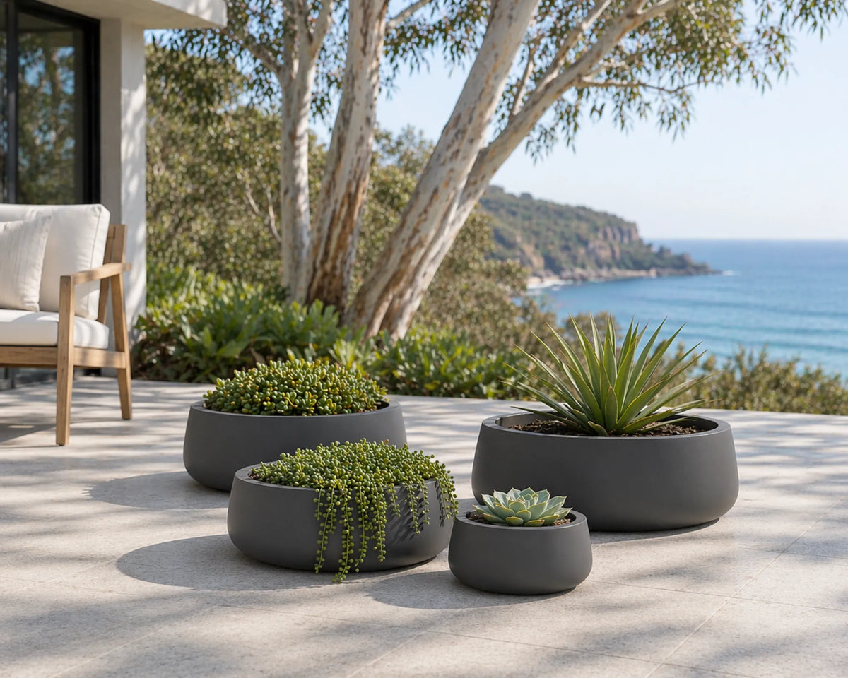 Luxury Soft Tapered Bowl Planter Set of 4 | Premium Pot Range | Matt Grey - Designer Plants