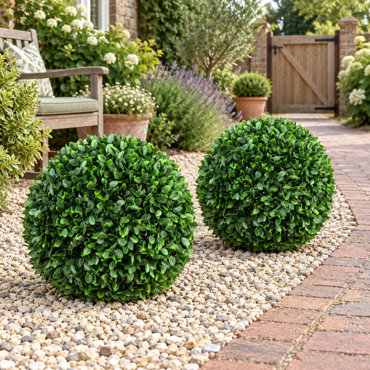 Large Rose Topiary Ball UV Resistant 44cm - styled product image B