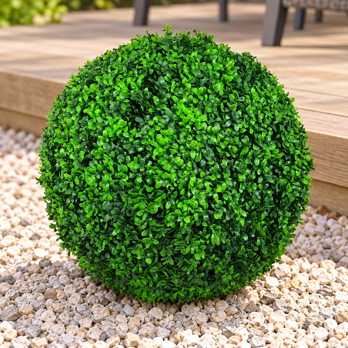 Large Green Leaf Buxus Faulkner Topiary Ball UV Resistant 48cm - styled product image B