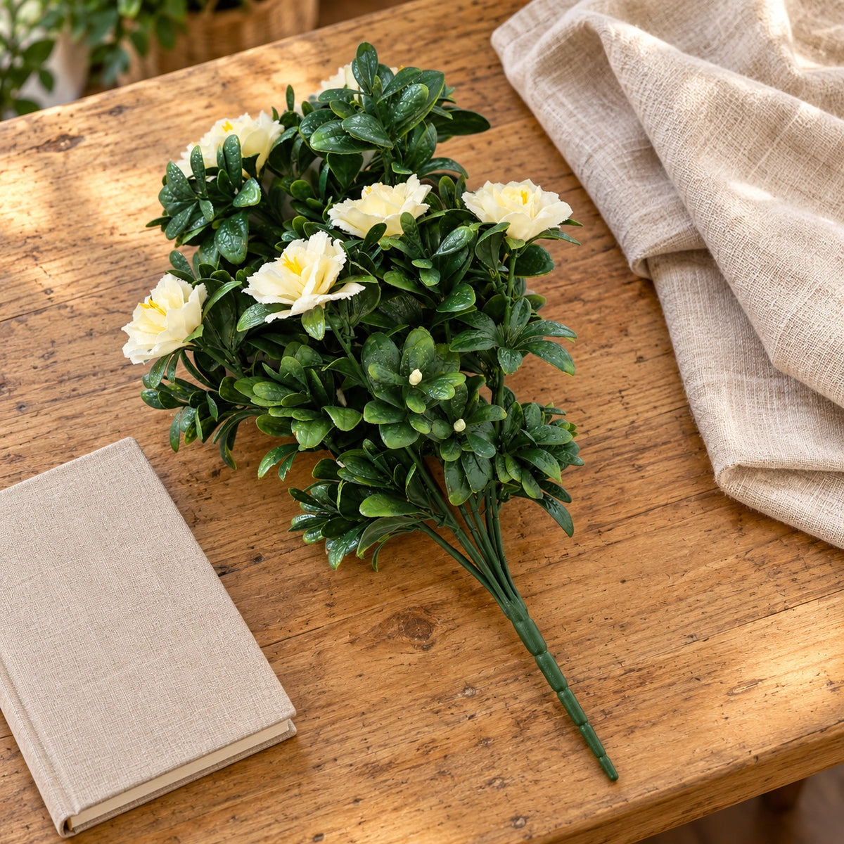 Premium Artificial White Rose Bunch UV Resistant 45cm - styled product image A