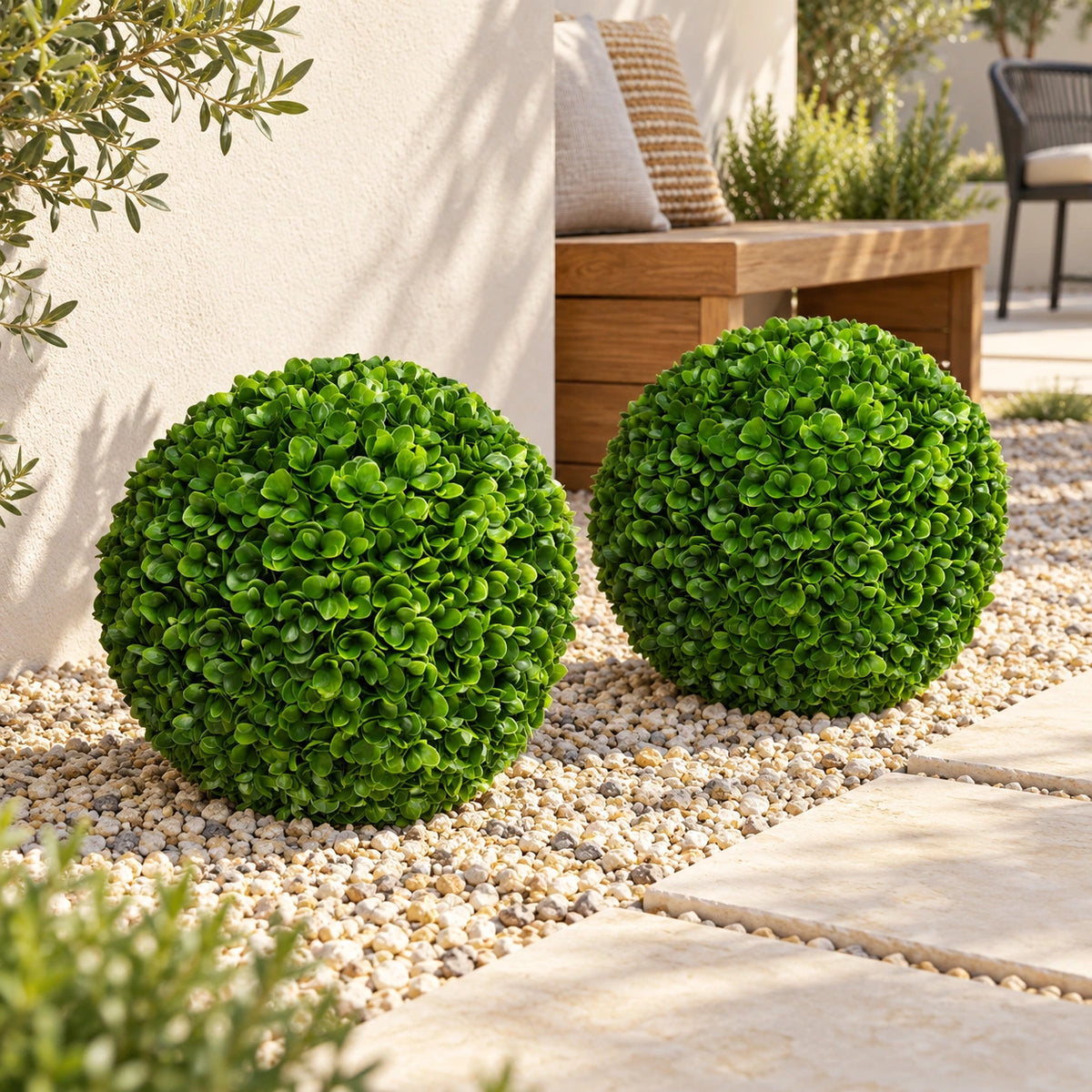 Large Clover Hedge Artificial Topiary Ball UV Resistant 44cm - styled product image A