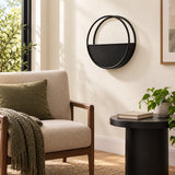 Premium Floating Half Moon / Semi Circle Metal Wall Planter | Onyx Black 45cm - styled product image A