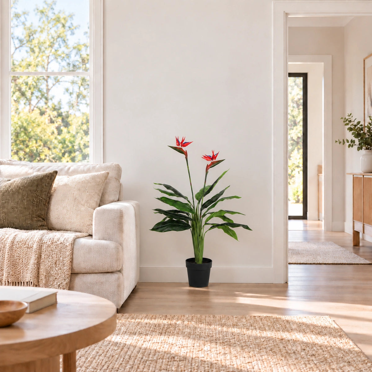 Artificial Bird of Paradise Plant 110cm (Red Flowers) - styled product image A