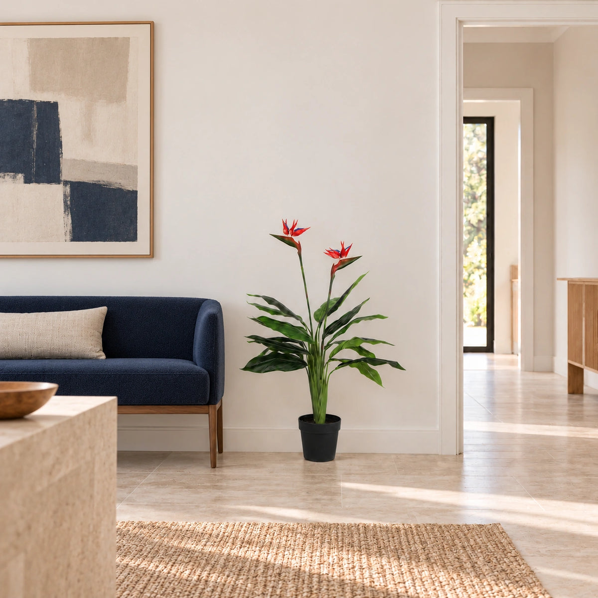 Artificial Bird of Paradise Plant 110cm (Red Flowers) - styled product image C