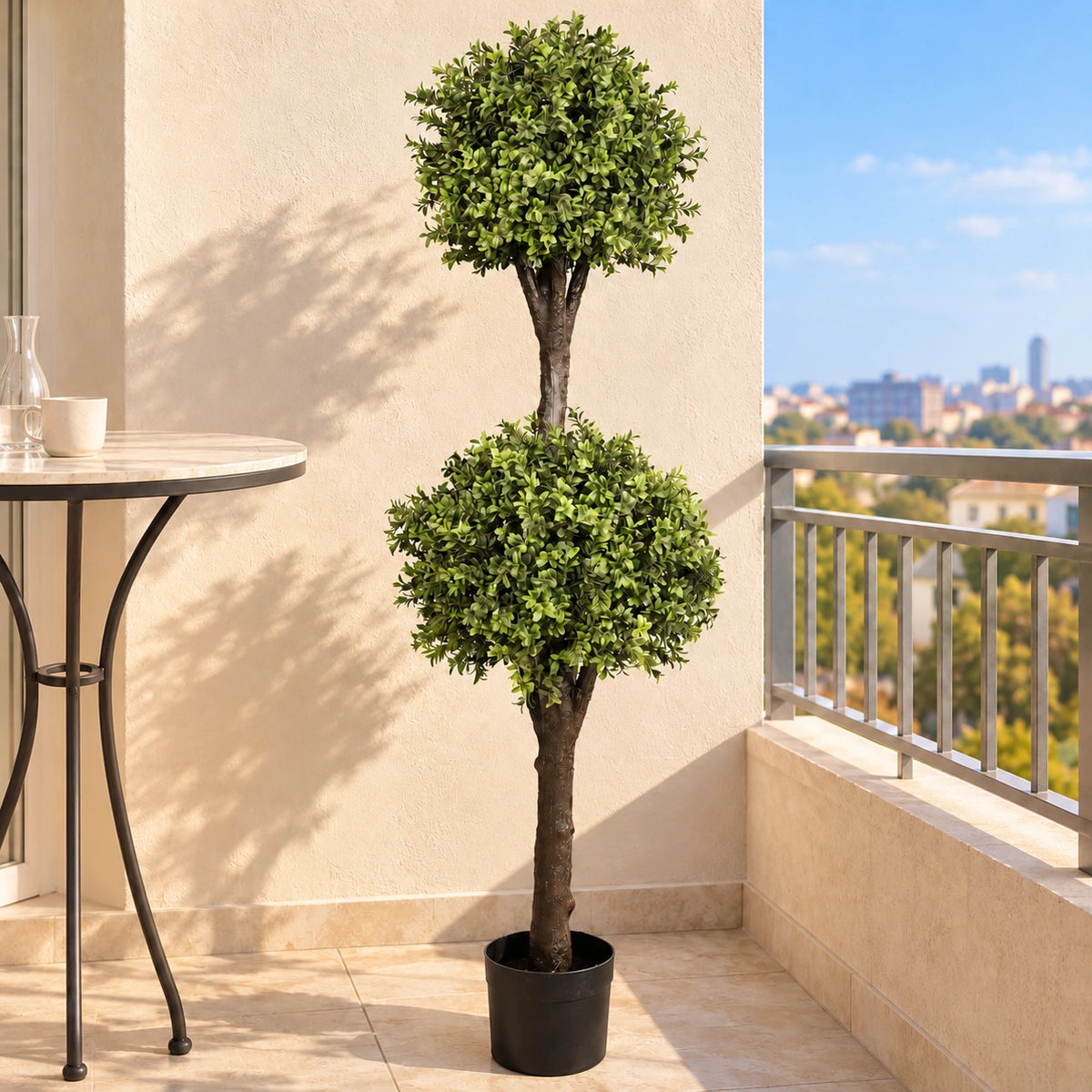 Artificial Topiary Tree 2 Ball Shrub 150cm UV Resistant - styled product image C