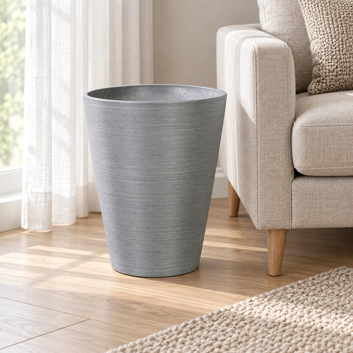 Decorative Textured Round Grey Planter 47cm - styled product image A