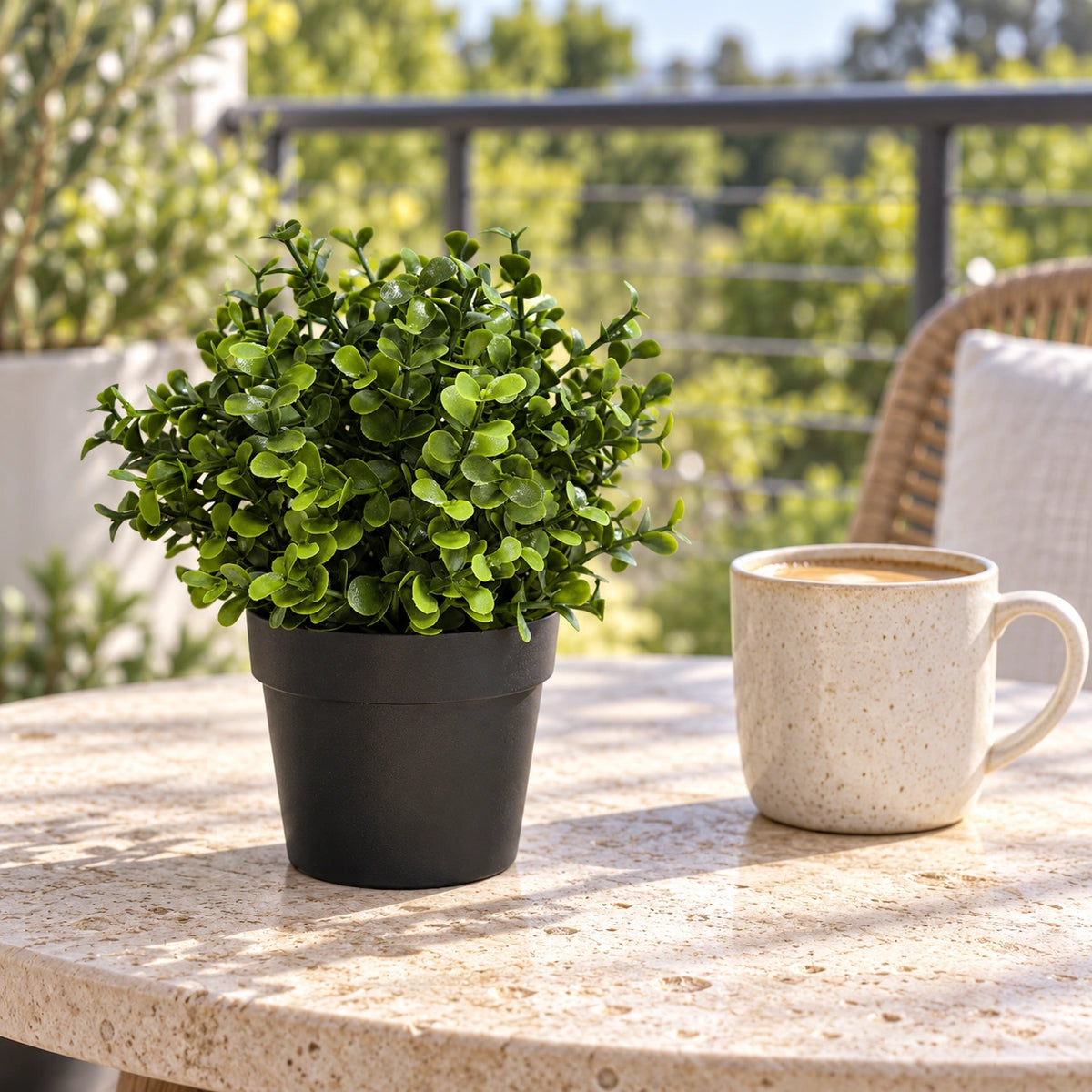 Small Potted Artificial Buxus Plant UV Resistant 20cm - styled product image A
