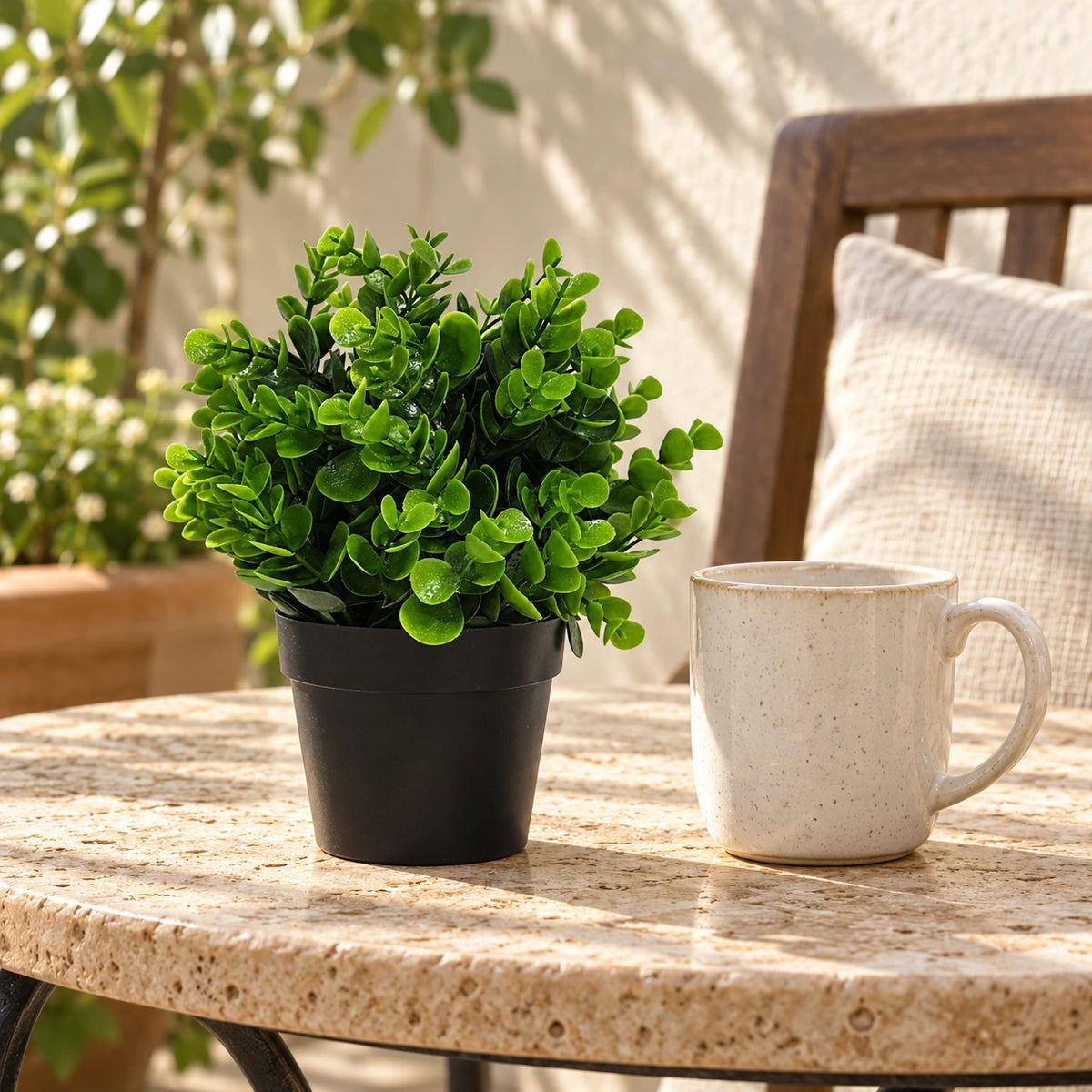 Small Potted Artificial Peperomia Plant UV Resistant 20cm - styled product image A