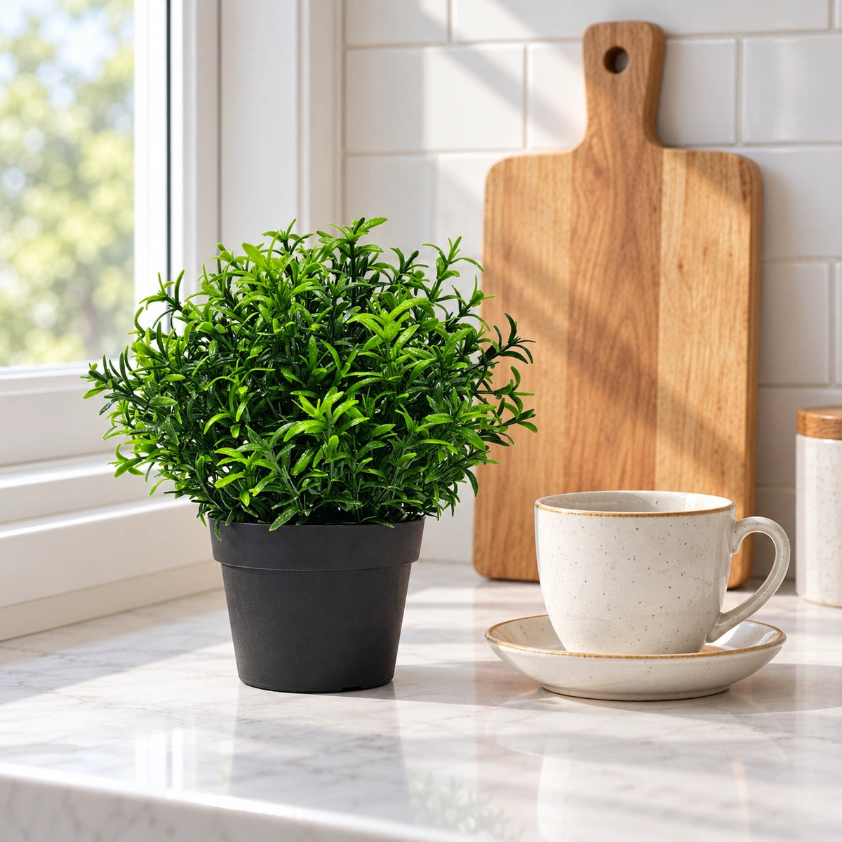Small Potted Artificial Bright Rosemary Herb Plant UV Resistant 20cm - styled product image B