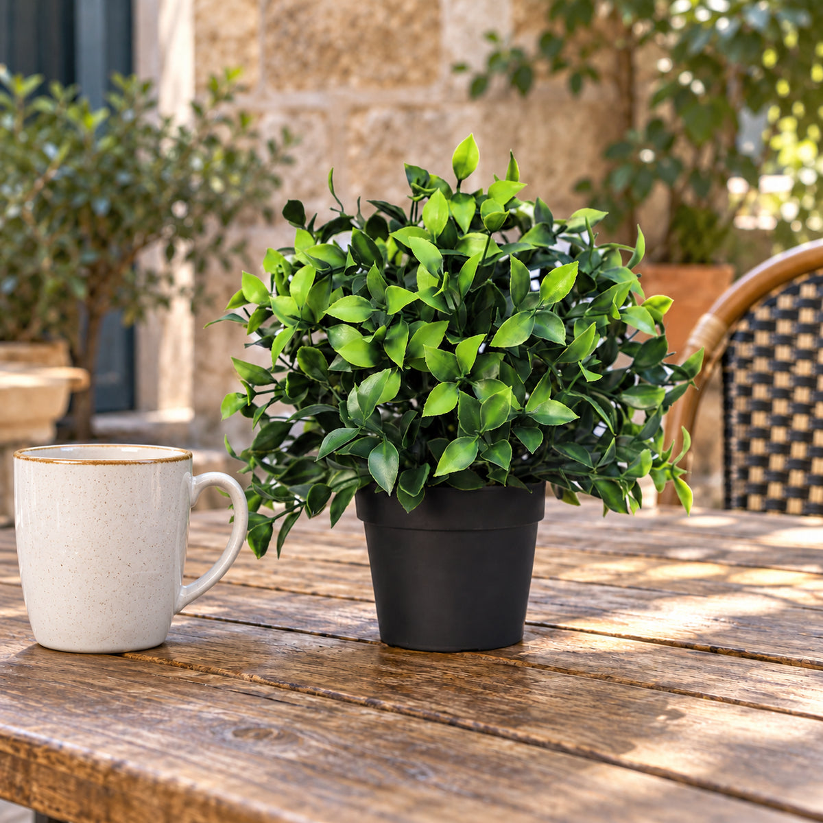 Small Potted Artificial Jasmine Plant UV Resistant 20cm - styled product image A