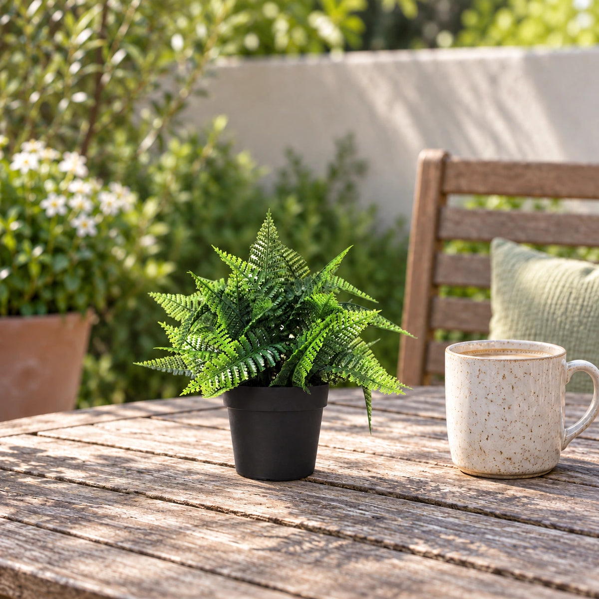 Small Potted Artificial Persa Boston Fern Plant UV Resistant 20cm - styled product image A