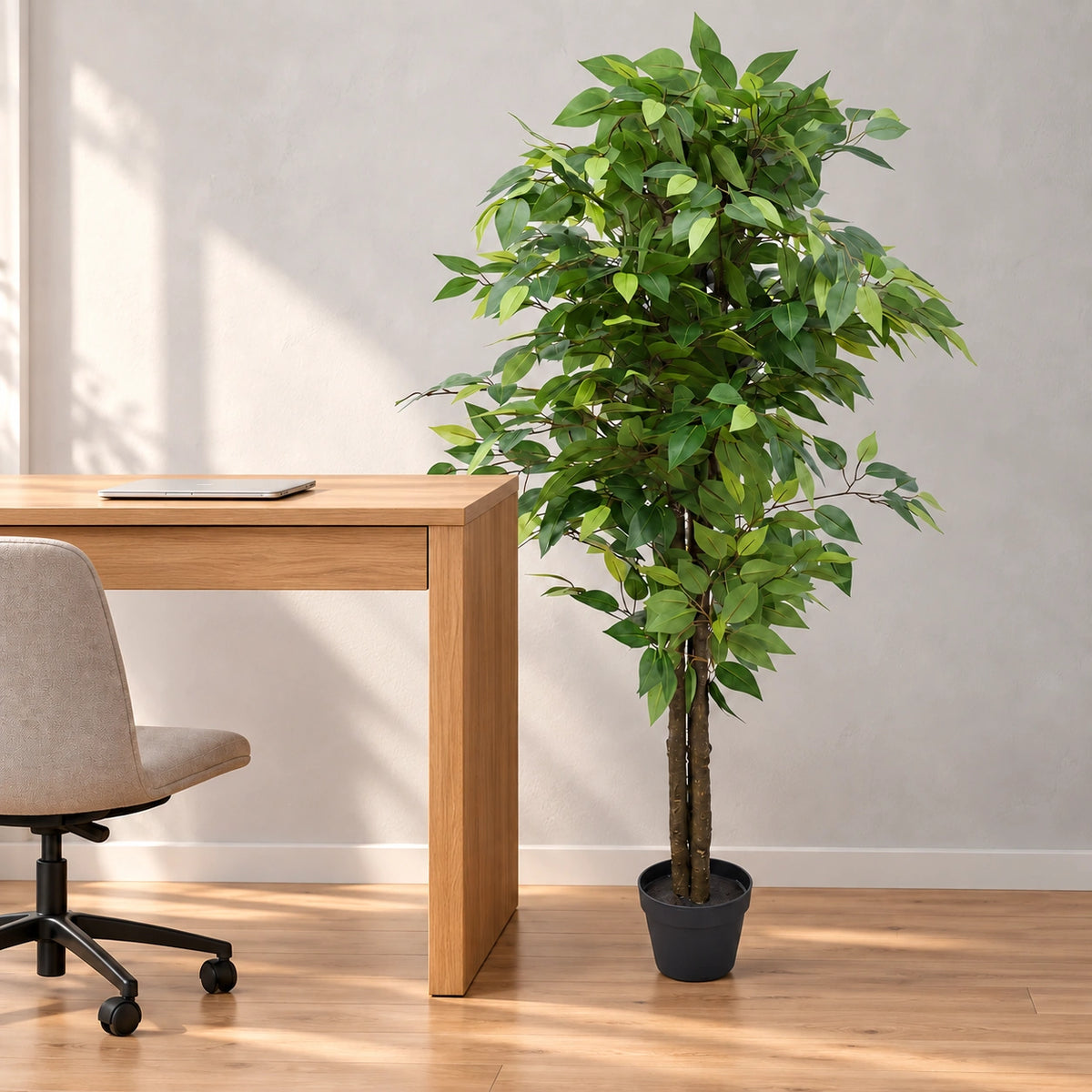 Premium Bushy Potted Artificial Ficus Tree 140cm - styled product image B