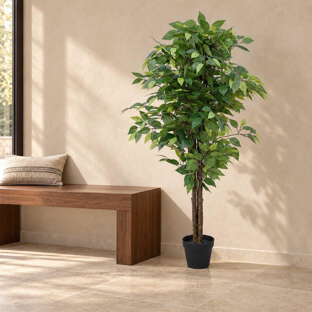 Premium Bushy Potted Artificial Ficus Tree 140cm - styled product image C