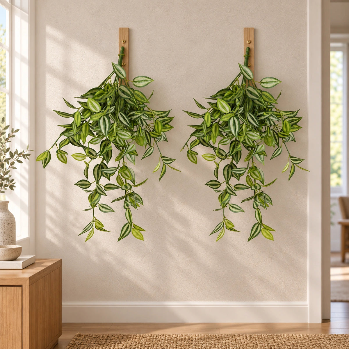 Mixed White and Green Hanging Philodendron Bush 80cm - styled product image C