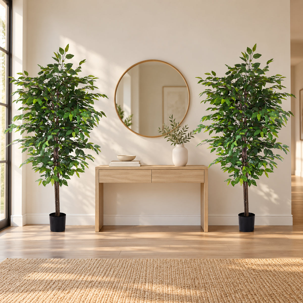 Mixed Green Bushy Artificial Ficus Tree 180cm - styled product image B