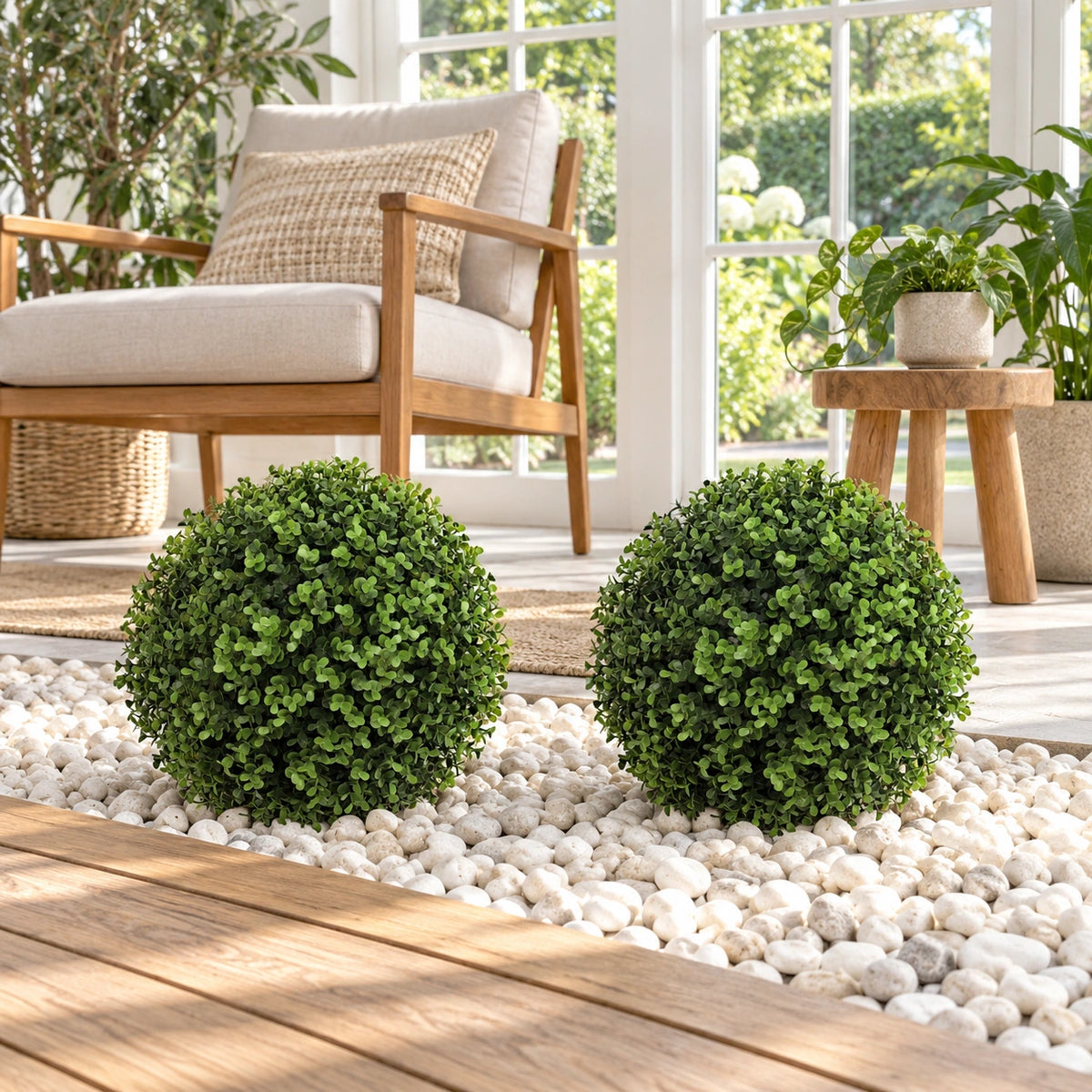 Medium Artificial Topiary Ball Natural Buxus 28cm - styled product image A
