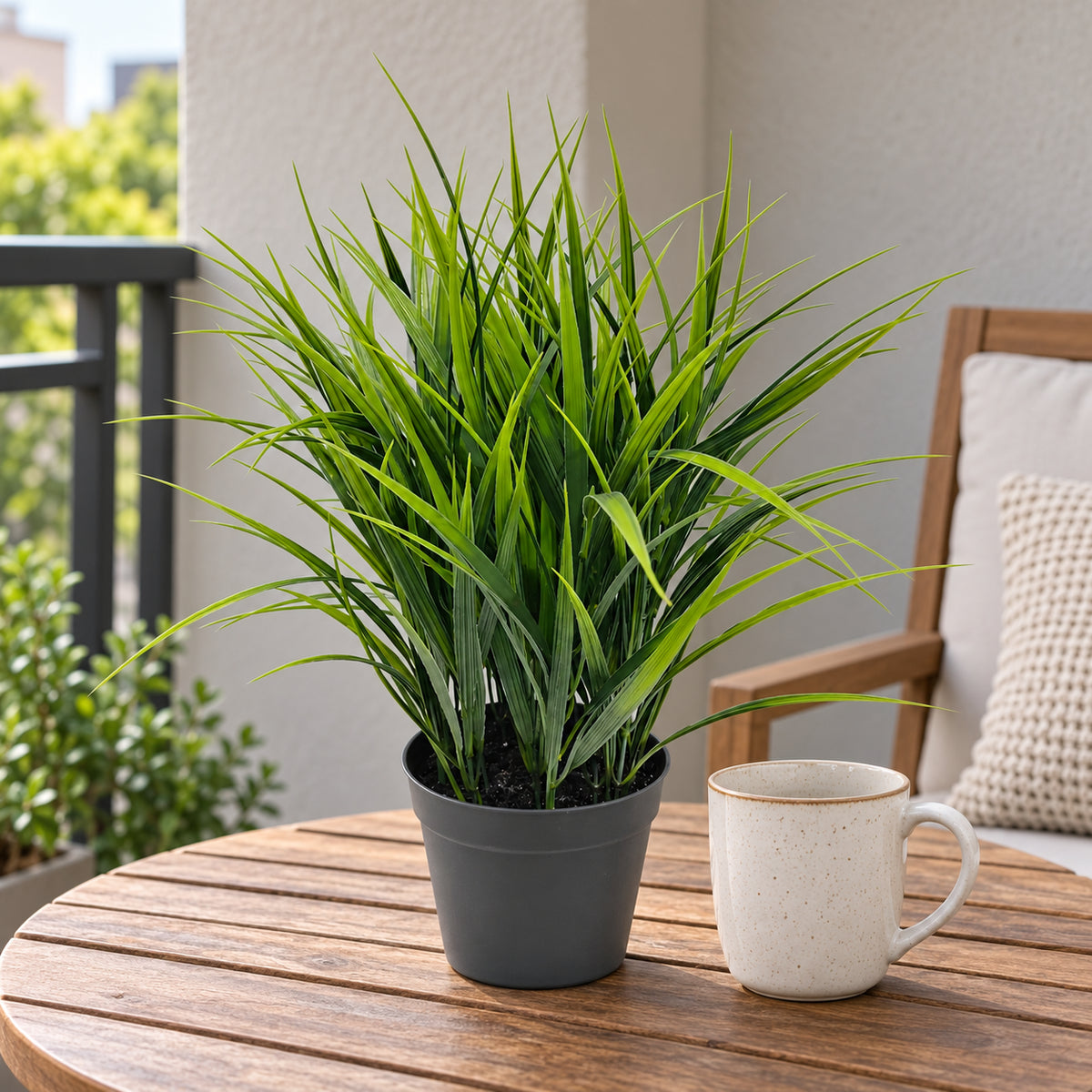 Artificial Ornamental Potted Dense Green Grass UV Resistant 38cm - styled product image A