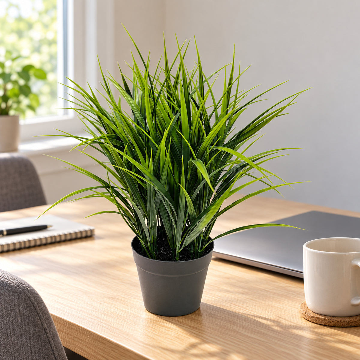Artificial Ornamental Potted Dense Green Grass UV Resistant 38cm - styled product image C