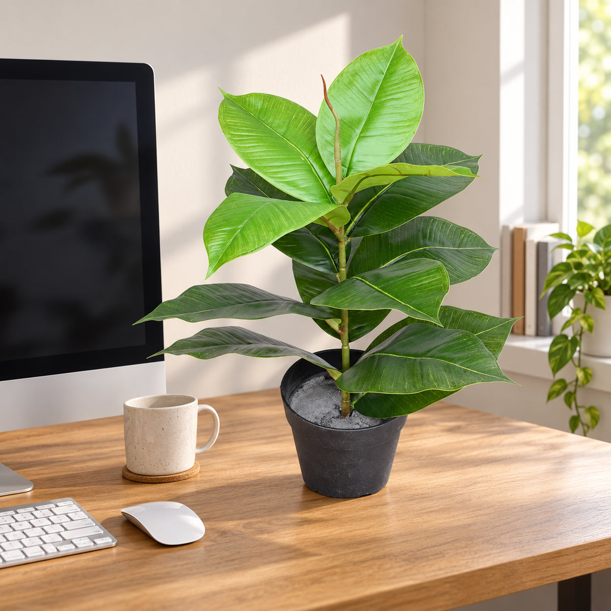 Artificial Potted Rubber Plant 55cm - styled product image A