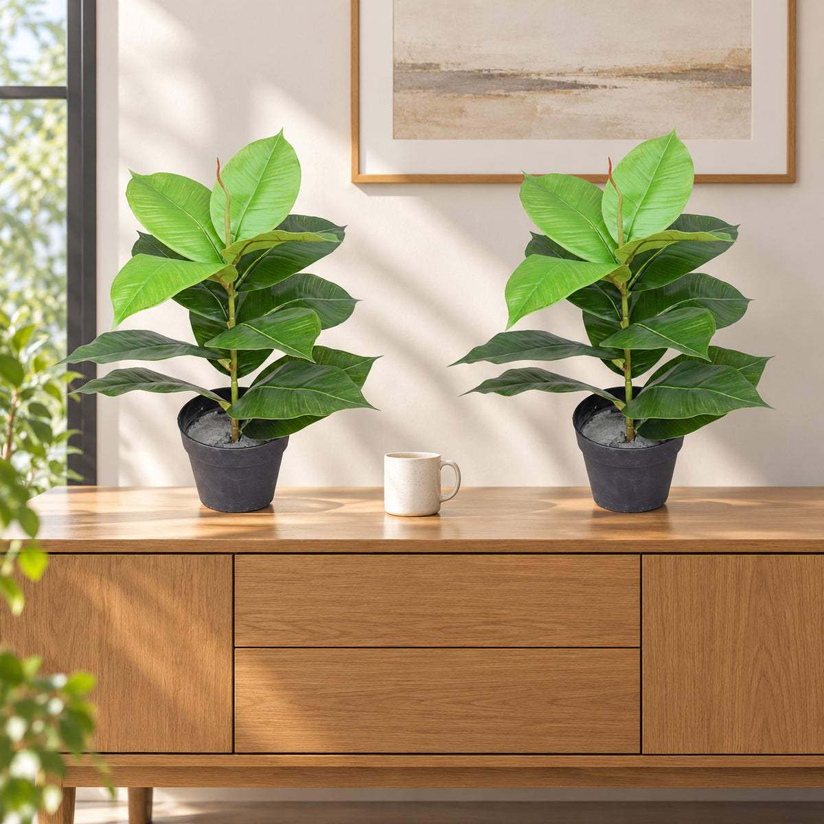 Artificial Potted Rubber Plant 55cm - styled product image B
