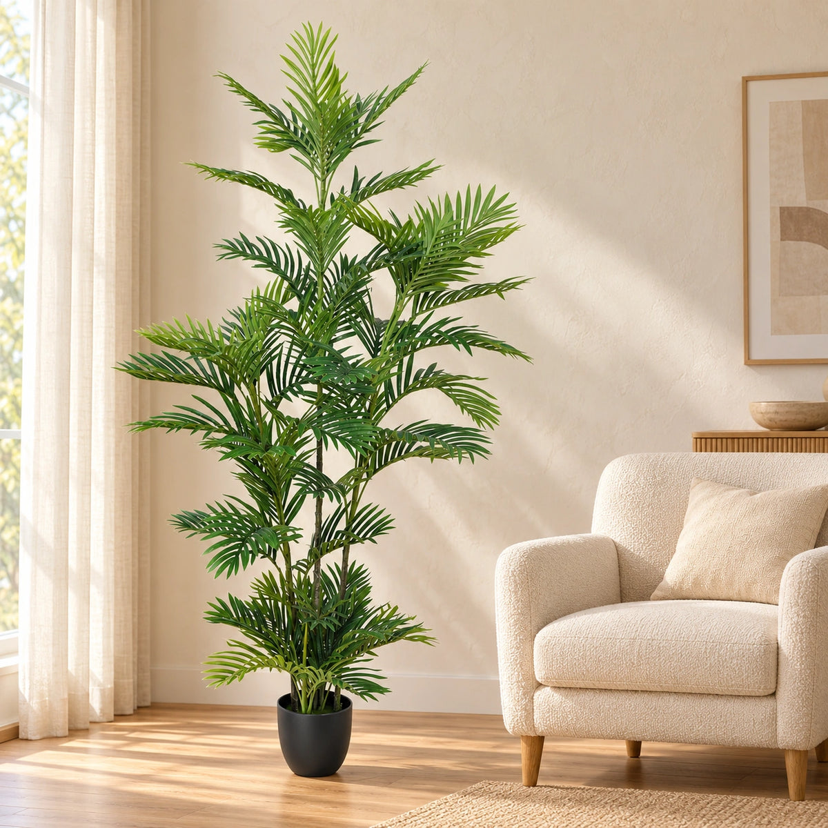 Premium Artificial Potted Multi-trunk Fan Palm 180cm - styled product image A