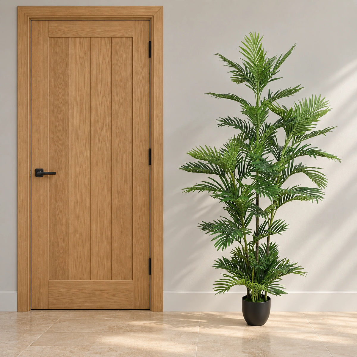 Premium Artificial Potted Multi-trunk Fan Palm 180cm - styled product image B