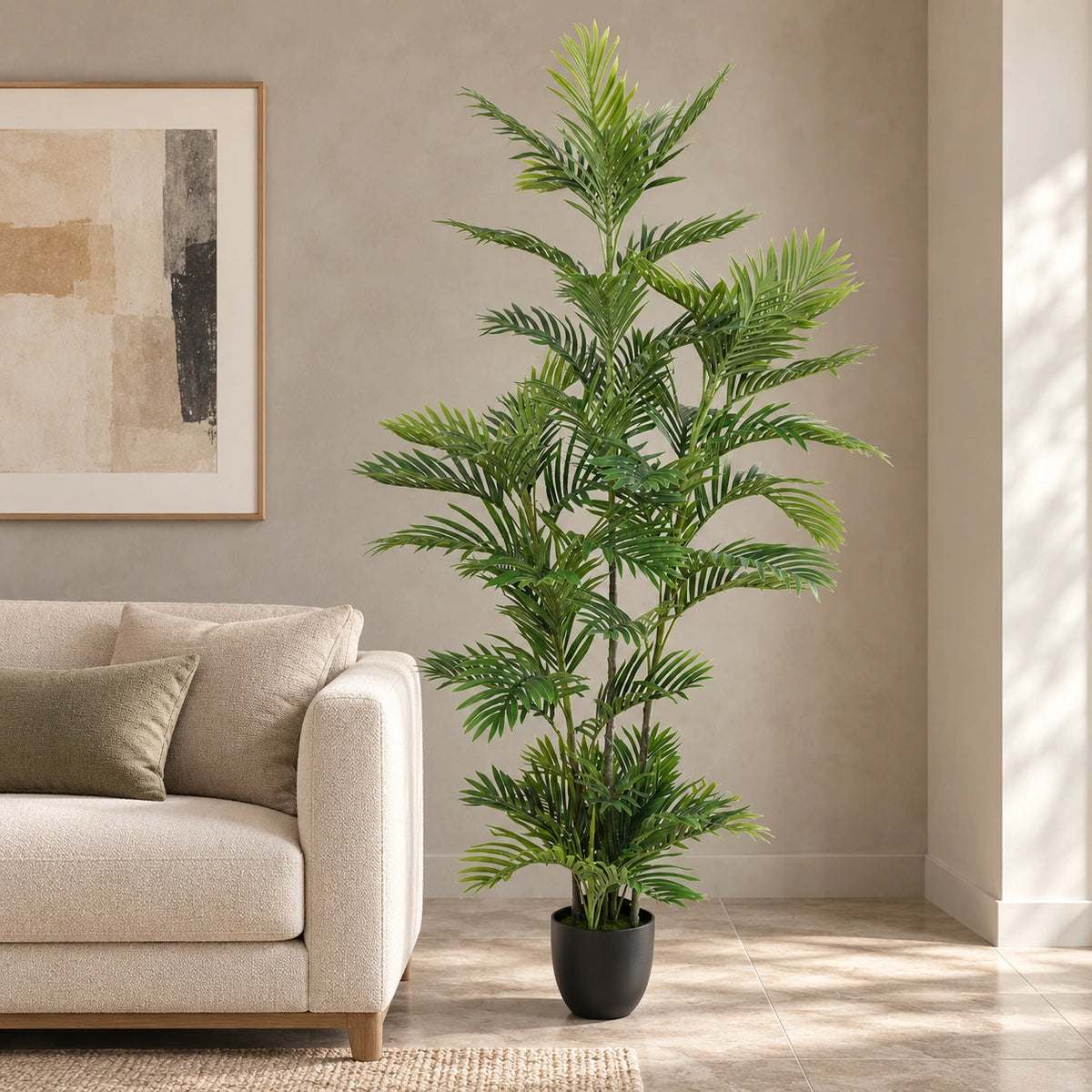 Premium Artificial Potted Multi-trunk Fan Palm 180cm - styled product image C