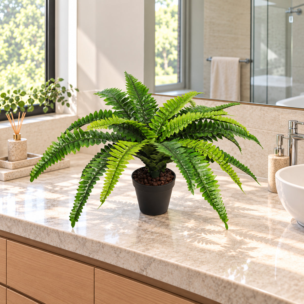 Artificial Potted Natural Green Boston Fern (50cm high 70cm wide) - styled product image B