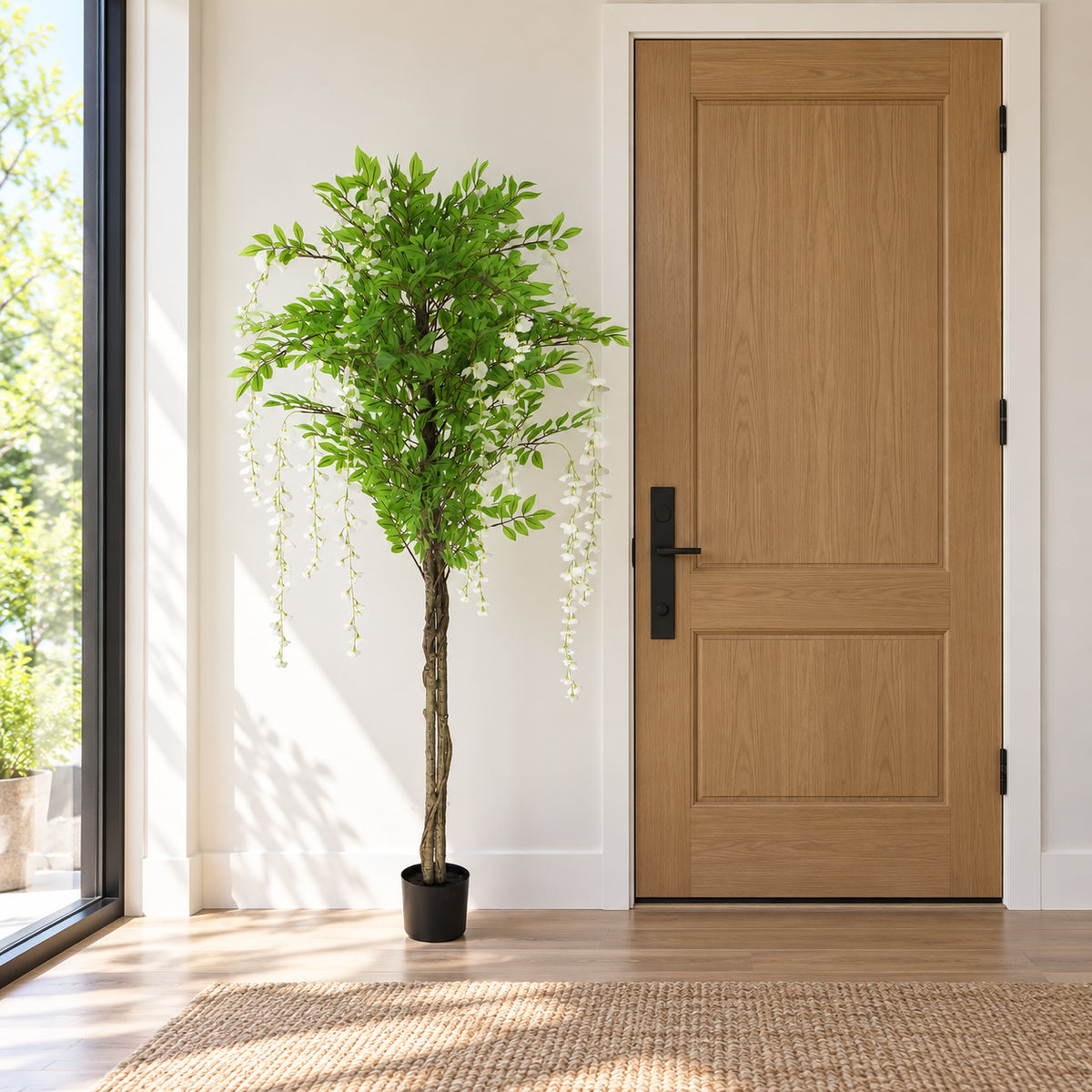 Flowering Artificial Wisteria with White Flowers 180cm - styled product image A
