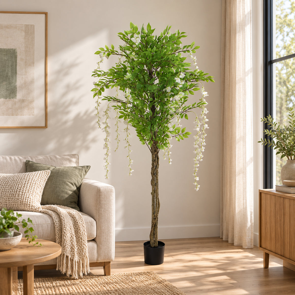 Flowering Artificial Wisteria with White Flowers 180cm - styled product image B