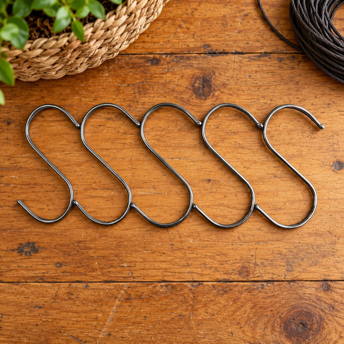 Stainless Steel Hanging S Hooks 12cm X 6cm 25 Pieces - styled product image A